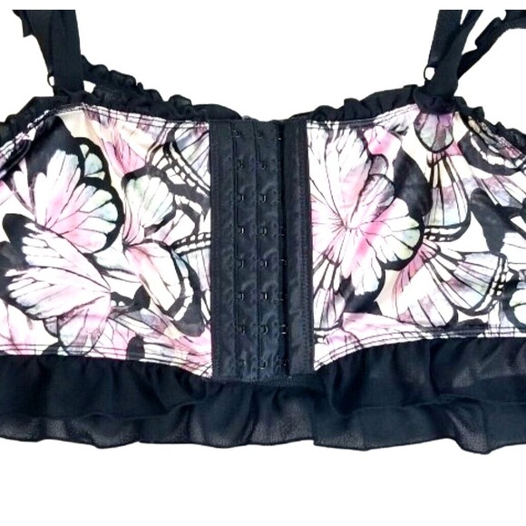 TORRID Satin Ruffle Underwire Bra Butterfly Windows Black Plus Size 6 6x 30 D DD - Picture 9 of 13